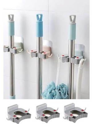 Cekar Store 3 Adet Yapışkanlı Mop ve Süpürge Tutucu – Duvara Monte Fırça ve Paspas Askısı – Delmeden Güçlü Tutuş Duvar Organizer