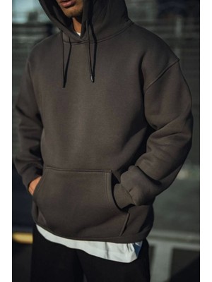 Modenya Üç Iplik Penye Kapşonlu Basic Sweatshirt - Antrasit