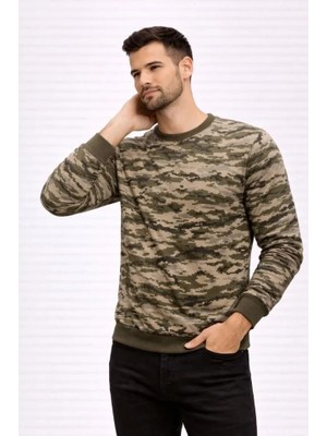 Modenya Erkek Kamuflaj Desenli 2 Iplik 4 Mevsim Uzun Kollu Bisiklet Yaka Sweatshirt - Kamuflaj