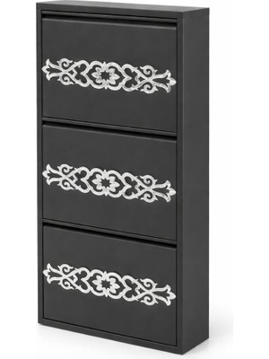 Tomkar  3'lü Antrasit Gümüş Desenli Metal Ayakkabılık