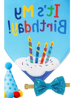 Cekar Store Busstier Köpek Kedi Doğum Günü Seti Bandana Şapka Afiş Parti Dekorasyonu, Şapyon Tasma Aksesuarı, Erkek ve Dişi Evcil Hayvanlar Için (Mavi)