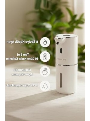 Cekar Store Otomatik Sensörlü Köpük Sıvı Sabunluk - Şarjlı- Dijital LED Ekran - Duvara Monte - P18 Model (Beyaz)