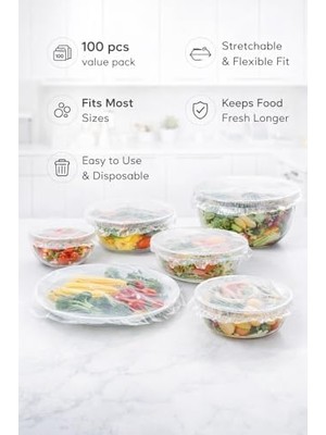 Daisy Home Busstier Lastikli Gıda Bonesi 100 Adet Tencere Tabak Kase Için Pratik Saklama Kapakları Naylon Streç Kapak Çok Amaçlı Mutfak Gıda Koruyucu Örtü