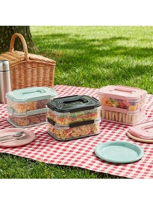 Cekar Store Orret Home 2x1,8 L Çift Katlı Plastik Yemek Taşıma Kutusu 3,6 L Saklama Kabı Sızdırmaz Contalı Şeffaf Kilitli Sefer Tası Beslenme Kabı Lunch Box Erzak Kabı (1 Adet)