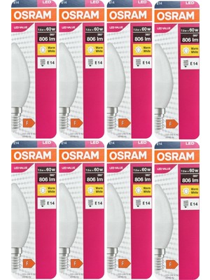 Avarson (8 Adet) Ledvance 7,5W Sarı Işık (2700K) E14 Duylu (Ince Duy) LED Ampul