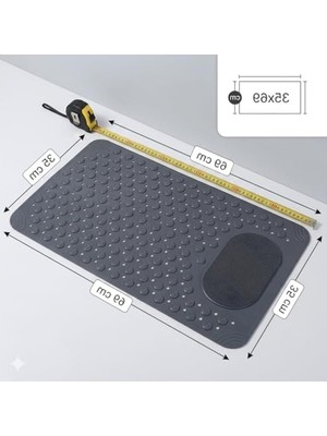 Cekar Store Antrasit Gri Kaymaz Banyo Paspası - 35X69 cm Vantuzlu Duş Matı, Ayak Masajlı ve Temizleme Dokulu, Antibakteriyel ve Tahliye Delikli Küvet Içi Paspas