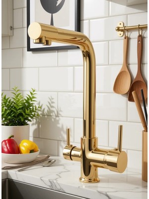 Vitkar Su Armatür Arıtmalı Mutfak Eviye Bataryası  Gold