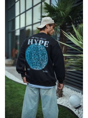 Modenya Üç Iplik Bisiklet Yaka Baskılı Sweatshirt - Siyah