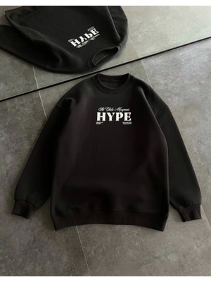 Modenya Üç Iplik Bisiklet Yaka Baskılı Sweatshirt - Siyah