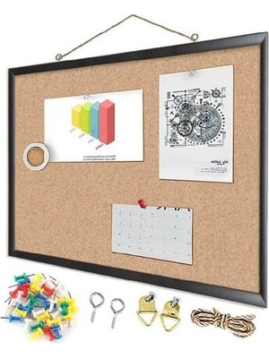 Cekar Store Mantar Pano Mdf Çerçeve 60X90 cm 1 Adet Harita Çivisi Hediyeli Duvara Monte Mantar Çerçeve Evde Okulda Büroda Ofiste