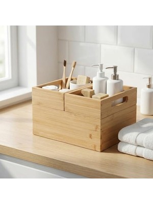 Cekar Store Deconox 3'lü Modüler Bambu Organizer Set - Üst Üste Geçebilen Çok Amaçlı Çekmece Içi ve Masaüstü Düzenleyici Kutu - Banyo, Mutfak ve Ofis Için Ahşap Saklama Seti