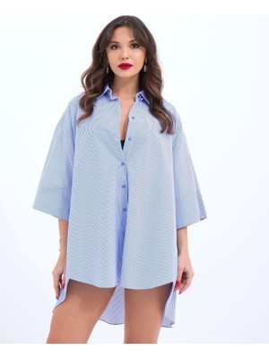 Modenya 4328 Gömlek-Mavi Beyaz Çizgili