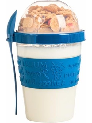 Cekar Store Renkli Take And Go Kaşıklı Hazneli Meyveli Yoğurt Kabı Piknik Iş Atıştırmalık Diyet Müsli Granola Süt Bardağı (Turkuaz)
