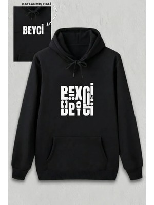 Modenya Sevgililer Günü Özel Kapüşonlu Beyci Baskılı Oversize Sweatshirt - Siyah
