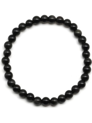 Yürük Market Doğal Rainbow Obsidyen Taşı Bileklik Siyah Doğal Taş Esnek Unisex Bileklik