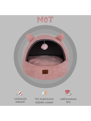 Cekar Store Jungolica Tom Kedi Yatağı Pembe 40X50 Cm, Ultra Yumuşak Peluş, Çıkarılabilir Çift Taraflı Minder, Üstü Kapalı Tasarım, Nefes Alabilen Kumaş, Kaydırmaz Taban, Konforlu Kedi Evi