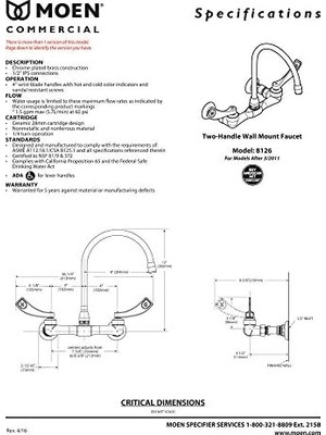 Daisy Home 8126 Commercial M-Dura Çift Kulplu Duvar Askısı Utility Musluk 2,2 Gpm, Krom