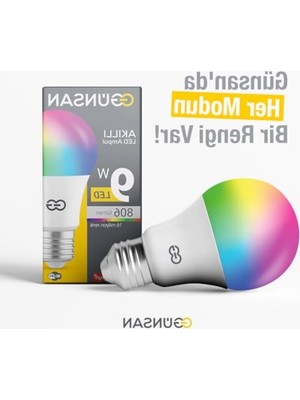 Cekar Store Günsan Akıllı Wifi LED Ampul Rgb Çok Renkli Tuya ve Smart Life Uygulama Destekli (9W 2700K-6500K Ayarlanabilir)          [enerji Sınıfı F]