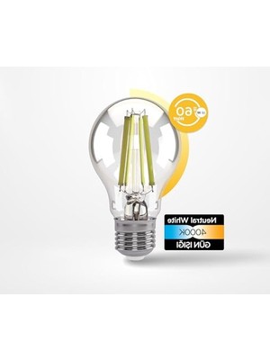Cekar Store Filament Ampul E27 A Sınıfı Enerji 3.8W 806LM 4000K Clear          [enerji Sınıfı A]