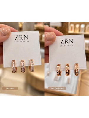 Zrn Accesories Küpe 3 'lü Set Halka Her Iki Tarafı Kullanılabilen Günlük ve Geceşıklığına Uygun
