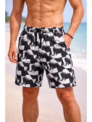 Modenya Erkek Deniz Şortu Fermuarlı Cepli File Astarlı Hızlı Kuruyan Premium - Siyah