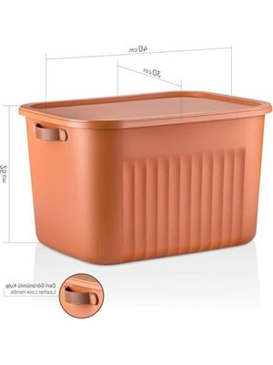 Cekar Store Deconox 1ADET 20 Lt Dev Boy Çok Amaçlı Kapaklı Kutu - Deri Kulp Detaylı Dolap Içi Düzenleyici Organizer (40X30X25 Cm) (Kremit)