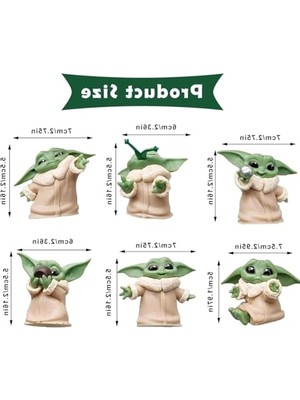 Cekar Store 6 Lı Set Sevimli Bebek Yoda Ürün Koleksiyonu Dekoratif Biblo Masa Süsü Hediyelik Eşya