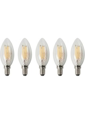 Cekar Store Amberled 5 Adet Buji Ampul 4W Şeffaf Filament Rustik LED Ampul – E14 Duy, 3200K Günışığı Işık - Cata - Avize Ampulü          [enerji Sınıfı F]