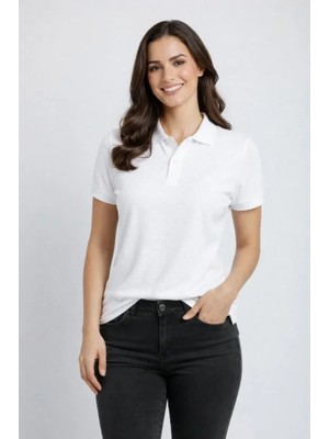 Modenya Pike Kumaş Düğmeli Yaka Regular Rahat Günlük Kısa Kol Tişört T-Shirt - Beyaz