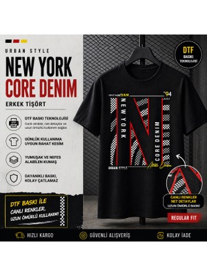 Tişört Kodu New York Core Denim Baskılı Regular Fit Erkek Tişört – Urban Racing Style