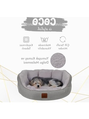 Cekar Store Jungolica Coco Kedi ve Köpek Yatağı Gri, Oval Tasarım, Çift Taraflı Yıkanabilir Minder, Ultra Yumuşak, Yükseltilmiş Yan Destek, Kaydırmaz Taban (Medium)