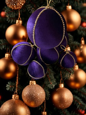 Haze Design Lab Mor Kadife Büyük Çam Ağacı Süsü - 15 cm Yılbaşı Çam Ağacı Topu