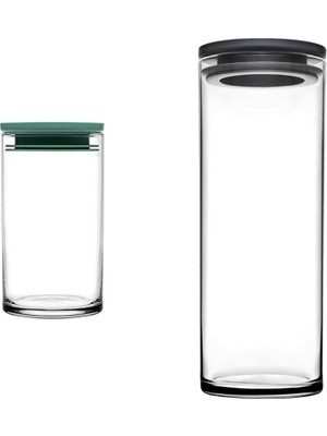 Daisy Home Paşabahçe Breakfast Saklama Kavanozu - 750 cc - 2'li - Yeşil Kapak ve Breakfast Saklama Kavanozu - 1250 cc - 2'li - Gri Kapak