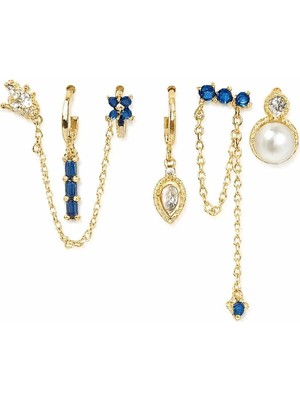 Venüs Design Çelik Mavi Taş 6lı Set Küpe
