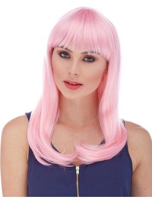 İlk El Grup Soft Pembe Renk Uzun Düz Parti Peruğu
