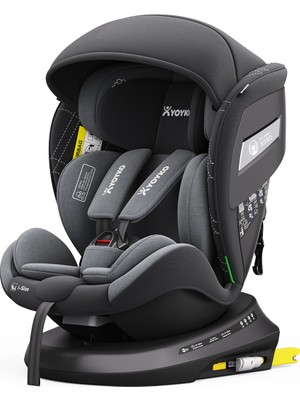 Yoyko Rich Alarmlı 360° Dönebilir Yatabilir 90° Kilitlenir I-Size 0-36 kg Oto Koltuğu Isofıx/sıp/latch Gri