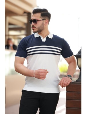 Modenya Erkek Çizgi Desenli Yakalı Kısa Kollu T-Shirt