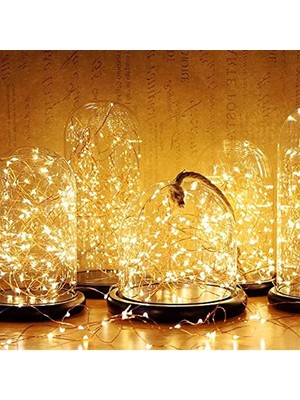 Cekar Store Peri LED Metre Gün Işığı Sarı Renkli Pilli Dekoratif Aydınlatma Süsleme Parti Sarı LED Işık Yılbaşı LED Işık Süsleme Dekorasyon Işığı Şerit Aydınlatma LED (Günışığı, 5)