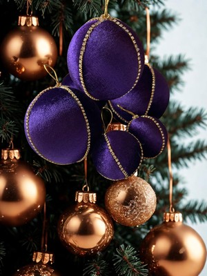 Haze Design Lab Mor Kadife Çam Ağacı Süsü - 8 cm Yılbaşı Çam Ağacı Topu