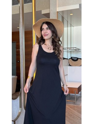 Modenya Kadın Askılı Yuvarlak Yakalı Viskon Elbise