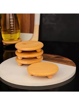 Cekar Store Smartizi Top Ayaklı Mini Bambu Sunumluk - 12 cm Yuvarlak Doğal Ahşap Stand - Kahve Yanı, Lokumluk, Mumluk ve Dekoratif Altlık