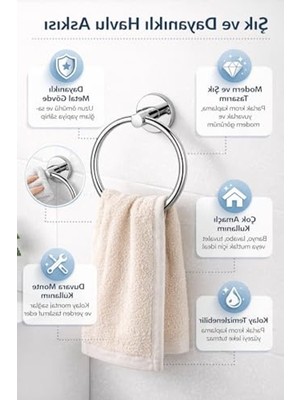 Cekar Store Yuvarlak Havlu Halkası Krom Kaplama, Duvara Monte Yuvarlak Banyo Havluluk, Dayanıklı Metal El Havlusu Askısı, Modern Parlak Krom Tasarım, Paslanmaya Dayanıklı Banyo Aksesuarı