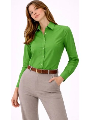 Modenya Uzun Kollu Gömlek Düğmeli Klasik Yaka Günlük ve Ofis Şıklığına Uygun - Yeşil