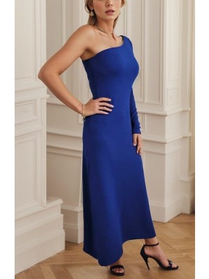 Modenya Kadın Uzun Kollu Tek Omuz Detay Krep Elbise