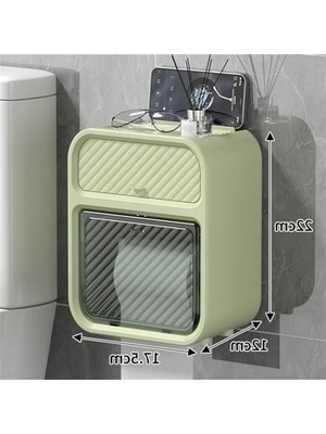 Cekar Store Aksesuarcı Kompakt Tasarım Banyo Tuvalet Kağıdı Saklama Kutusu, Delik Delmeden Kolay Montaj (Yeşil)