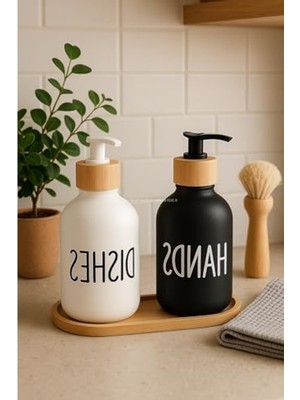 Cekar Store Busstier Bulaşık Deterjanlık ve Sabunluk Seti Bambu Tepsili Şık Ikili Set Siyah Beyaz Modern Tasarım Kompozit Malzemeli Mutfak Tezgah Üstü Organizer (Silindir)          [enerji Sınıfı A++]