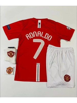 M.unitedd Moskova 2008 Sezonu Cristiano Ronaldo Çocuk Forması 4'lü Set (Red-Kısa-Armalı)