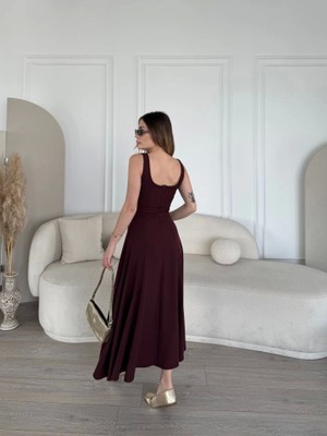 Modenya Sırt Dekolteli Kolsuz Uzun Elbise - Mürdüm
