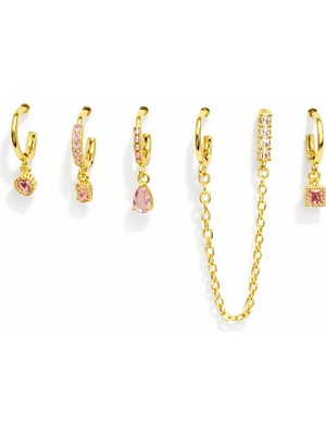 Venüs Design Çelik Pembe Taşlı 6lı Set Küpe