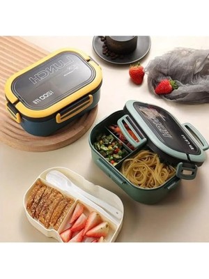 Cekar Store Beslenme Kutusu 1200 ml 2 Katlı 6 Bölmeli Bpa'sız Pp Plastik Sefer Tası ve Beslenme Çantası - Lunch Box, Çatal Kaşık ve Bıçak Dahil Okul Beslenme (Yeşil)